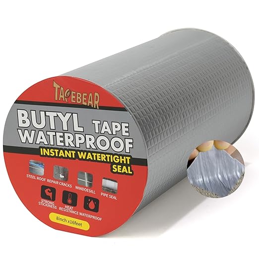 TAPEBEAR Butyl Tape Waterproof Sealing Tape 8inch x 16feet, Upgraded Aluminum Foil Tape Heavy Duty for RV Repair, Awning, Window, Glass & EDPM Roof Leak Patching, Boat and Pipe Sealing, Silver