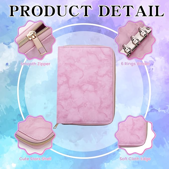 100 Sheets Gradient A5 Refill Papers for Planner Binder Insert with Pink Pu Leather 6 Ring Binder Cover, 120GSM Thick Watercolor Loose Leaf Papers Filler for Notebook Journal Girls Women Graduation