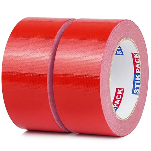 2 Rolls Red Duct Tape, Heavy Duty Strong Industrial Colored Duct Tape 9mil x 2inch x 25yds Flexible, No Residue, Waterproof and Tear by Hand, Multi-Use for Indoor & Outdoor Repairs