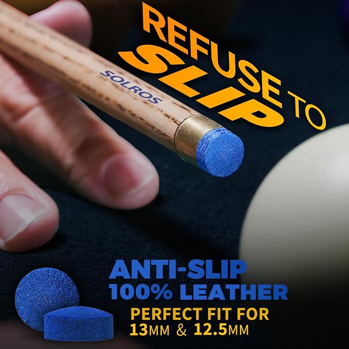 Billiard Pool Cue Tips - Pool Cue Stick Tips Replacement Repair Kit Billiard Cue Tips with Storage Box for Pool Table Cues Stick Tips Head and Leather Snooker Stick - SOLROS