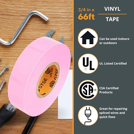 GTSE Pink Electrical Tape, 120 Rolls Bulk Box – Waterproof, Industrial Grade Vinyl, 3/4 in x 66ft– Strong Self-Adhesive PVC Electric Tape for Wire Insulation, 7 Mil, 600V – UL/CSA Listed