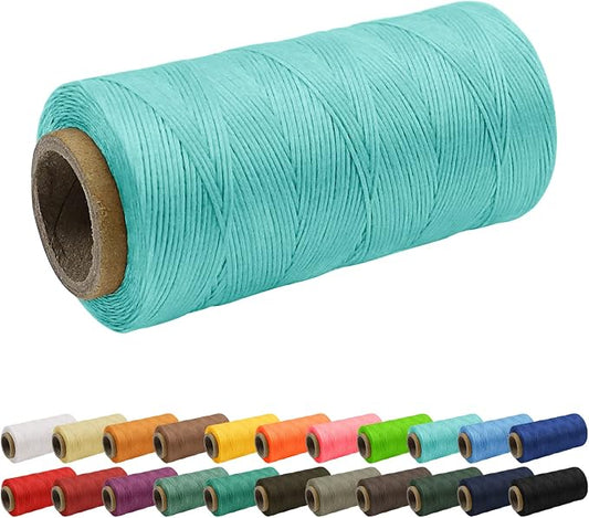 JeogYong 1mm Waxed Thread, 284 Yards 150D Flat Leather Sewing Thread, Hand Sewing Waxed Cord for Leather Craft, Bookbinding, Shoes Repairing (Light Blue)
