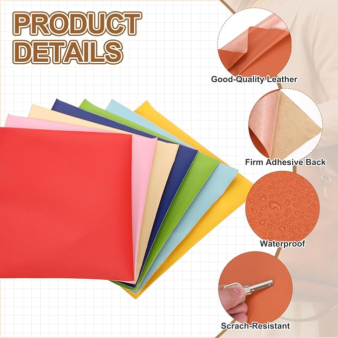 MECCANIXITY 3 Pcs Leather Repair Patch 10"x12" Self-Adhesive Leather Vinyl Repair Tape Kit for Furniture Couches Sofa Chair Car Boat Seats Jackets, Orange