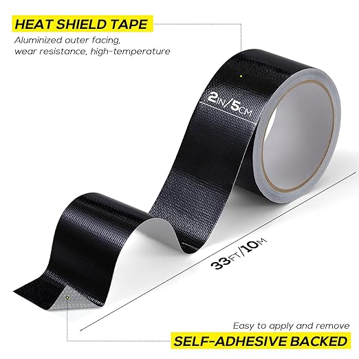 Aluminum Foil Tape,2in x 33FT Fiberglass Heat Shield Tape, Black Self-Adhesive Heat ReflectiveTape, Exhaust Heat Resistant Tape, for Hose and Auto Use