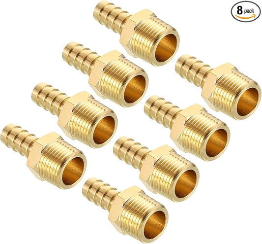Pack of 8 Brass Hose Barb Fittings 3/8" Hose Barb to 3/8" NPT Male Fittings