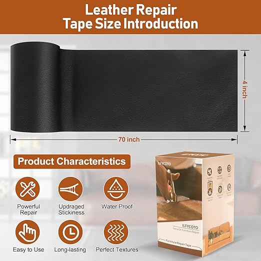 Vinyl Repair Kit, Leather Repair Kit 4 x 70 inches Leather Repair Patch for Furniture, Leather Couch Patch for Sofas, Furniture, Car Seats, Office Chairs, Interior - Light Gray