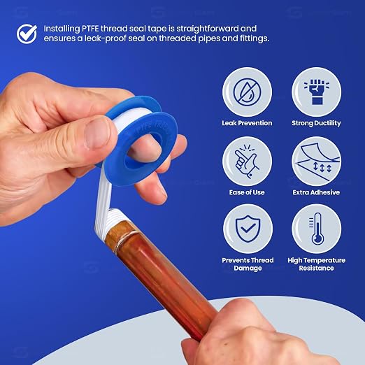 Supply Giant Plumbers PTFE Tape 1/2" W x 1080" L Pipe Thread Tape, High Density Thread Sealant Tape Water Seal Plumbing Tape for Shower Head, Pipes, Gas Lines, Leak Prevention