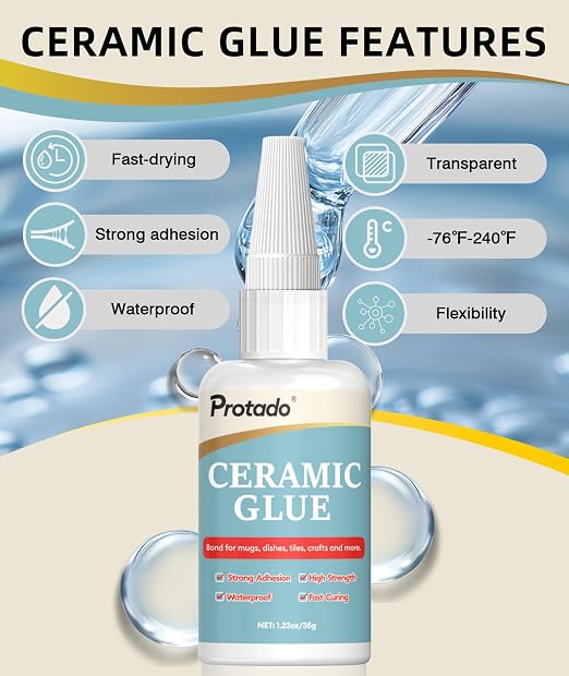 Ceramic Glue, 35g Heavy Duty Super Strong Clear Glue, Waterproof Heat Resistant Adhesive for Ceramic Bonding, Repair, Porcelain, Tile, Pottery, Mugs, Dishes, DlY Kits