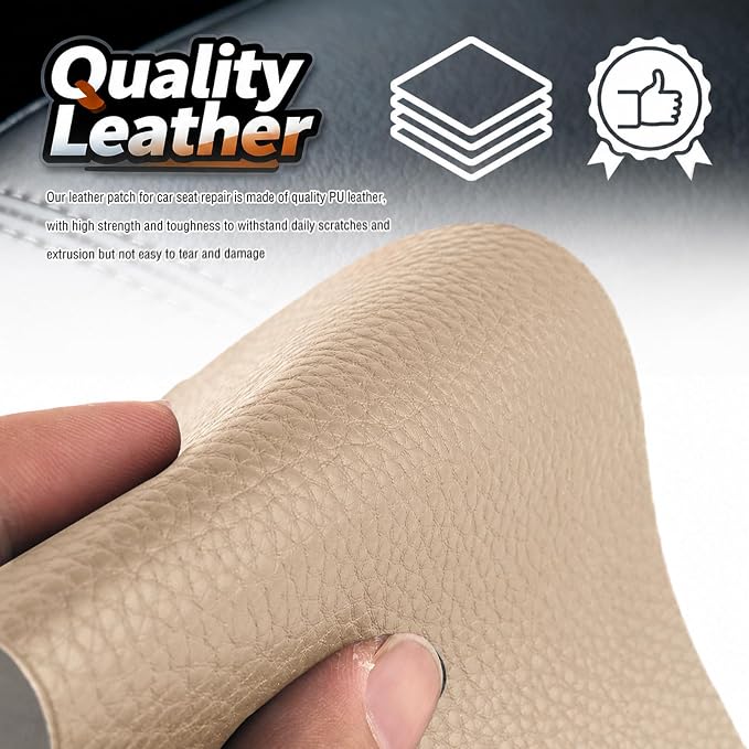 2PCS PU Leather Patch for Car Seat Repair,Self-Adhesive Leather Repair Patch Tape Vinyl Repairs Kit,Portable Car Leathers Repairs Kit (Khaki)