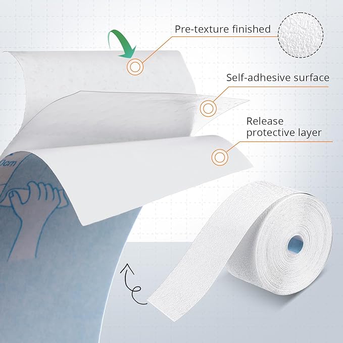 Self Adhesive Crack Drywall Joint Repairs Tape 1.5'' x 32' Textured Roll Joint Tape Paintable for Walls Diatom Mud Finish Texture Tapes for Drywall Repair