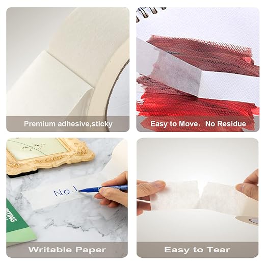 4 Rolls Beige White Masking Tape Multi-Size | General Purpose Painters Tape (0.5 Inch, 0.7 Inch, 1 Inch and 2 Inch X 22 Yard)