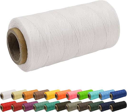 JeogYong 1mm Waxed Thread, 284 Yards 150D Flat Leather Sewing Thread, Hand Sewing Waxed Cord for Leather Craft, Bookbinding, Shoes Repairing (White)