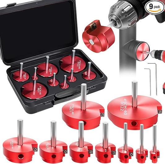9-Piece PVC Pipe Reamer Kit for 1/2" Drills - 1/2",3/4",1",1-1/4",1-1/2",2",2.5",3",4” Inner Cutter Tool Reamer for PVC, CPVC, ABS, Conduit & Industrial Pipe, SCH40 Repairs, Pipes Fitting Saver