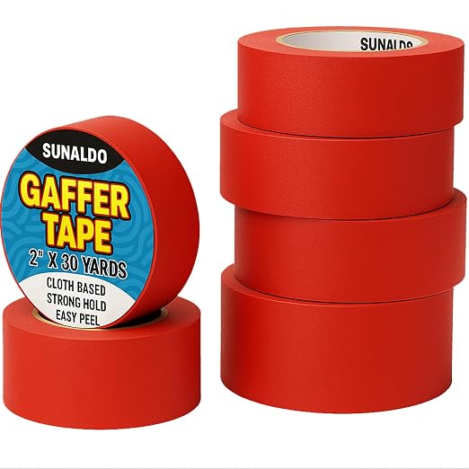 Gaffers Tape Heavy Duty, Easy to Rip, Residue-Free Professional Grade Floor Tape for Electrical Cords, Matte Finish Non Reflective, Weather Resistant (6, Red, 2" x 30 Yards)