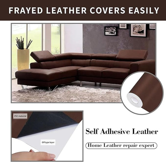 Lifeshoon Leather Repair Patch, 17X158 Inch Self Adhesive Leather Repair, Large Vinyl Patch Tape for Couches, Furniture, Car Seats, Cabinets, Wall, Handbags （Brown, 17X158 Inch）
