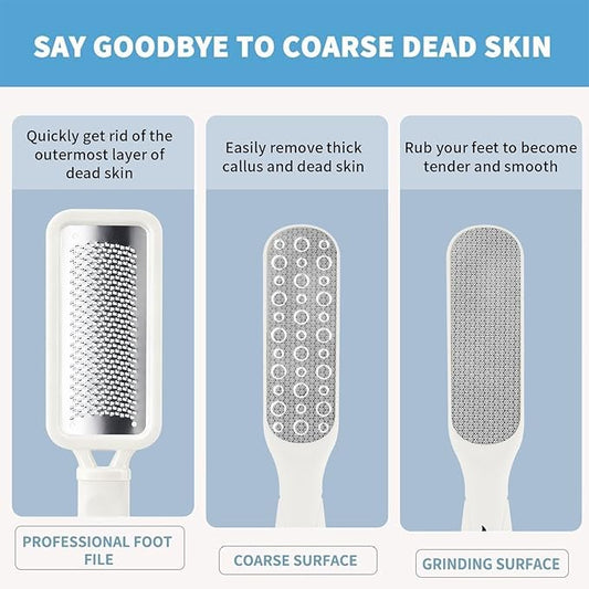 Fu Store 2 Pack Foot Files Callus Remover Stainless Steel Foot Rasp and Dual Sided Feet File Professional Scrubber Pedicure Tools Premium for Feet Care Remove Hard Skin, White