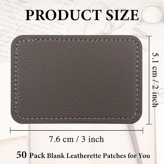 50 Pack Blank Leatherette Hat Patch with Adhesive, Rectangle Laserable Leatherette Patch, Faux Leather Patches for Hats Custom Fabric Repair Sew Laser Supplies (Taupe)