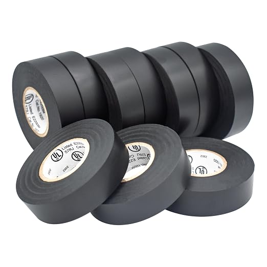 TradeGear Black 10 Pack - UL Listed Colored Electrical Tape, 60 ft x 3/4 in, 600V, Flame Retardant, Waterproof, Rubber Adhesive - Phase Marking, Wire ID, Automotive