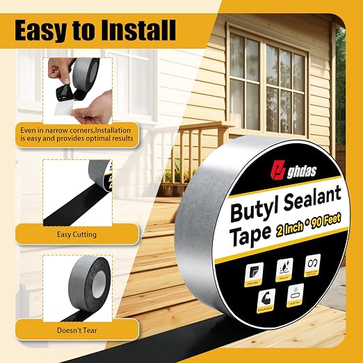 Bghdas - 1 Pack Butyl Sealant Tape 2" X 90' - Double Sided - Black Vapor Barrier Butyl Tape for Wall of Crawl Space, Rv Windows, Deck Boat, Crawlspace (Waterproof, Weatherproof)