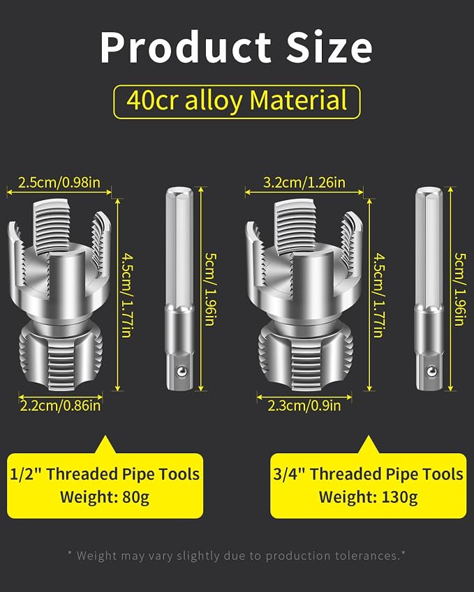 Internal & External Pipe Threading Tool, PVC Pipe Threader, Pipe Threading Tool, 1/2'' 3/4'' Dies Electric Drill Compatible for Home Repair (2PCS) (1/2+3/4)