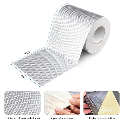 Super Waterproof Butyl Tape 6" W x 33 ft L, Strong Self-Adhesive Aluminum Foil Flashing Tape for Sealing Metal Roof Sheets, Gutters and Downpipes Repair, HVAC Ducts, Vents, Skylights