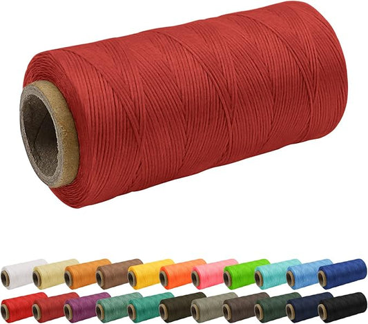 JeogYong 1mm Waxed Thread, 284 Yards 150D Flat Leather Sewing Thread, Hand Sewing Waxed Cord for Leather Craft, Bookbinding, Shoes Repairing (Dark Red)