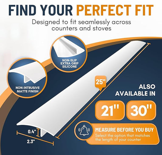Linda’s Essentials Silicone Stove Gap Covers (2 Pack), Heat Resistant Oven Gap Filler Seals Spaces Between Stovetop and Counter, Easy to Clean Stove Side Guard (25 Inches, White)