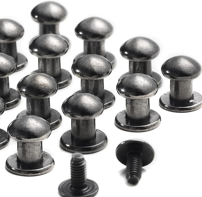 YORANYO 30 Sets 8MM Round Head Button Stud for Leather Chicago Screws Spikes and Stud Leather Rivets Screws Button Rivets for Repair and Decorate Clothing Shoes Belts Bags Dog Collars (Gunmetal)
