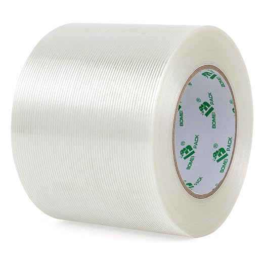 BOMEI PACK Wide Strapping Tape, 4Inch Heavy Duty Reinforced Packing Tape, Fiberglass Filament 60yds 5.5Mil