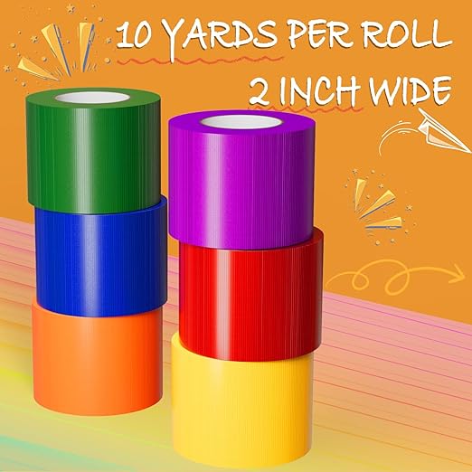 SWRT 6-Pack Rainbow Colored Duct Tape 10 Yards x 2 Inch Heavy Duty, Waterproof Color Duct Tape Tear by Hand, Strong Adhesion No Residue for DIY, Packing, Marking and Arts & Crafts