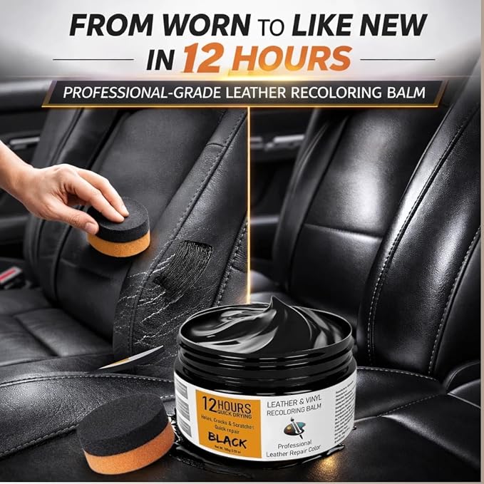 Leather Recoloring Balm 3.53Oz, 12H Quick-Dry Leather Vinyl Repair Cream Kit for Furniture, Couches & Car Seats- Restore Scratched, Faded, & Damaged Surfaces, Waterproof Restorer Gray