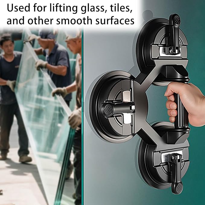 Professional Suction Cup Glass Lifter, Laminate Floor Gap Repair Tool, Aluminum High Vacuum Grip Holder, Floor Gap Repair Kit for Glass, Tile, Smooth Surface Lifting (2 Cups, Black)