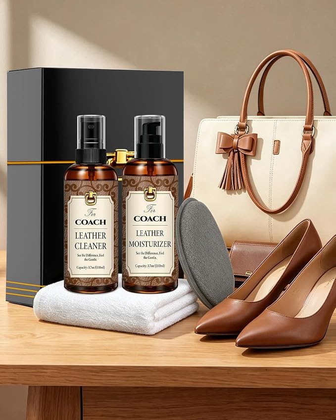 Leather Cleaner & Moisturizer Set for Coach, Cleaning and Maintenance Kit for Coach, Deep Nourishing & Stain Removal, Gentle Care, Suitable for Coach Handbags, Wallets and Other Luxury Brands