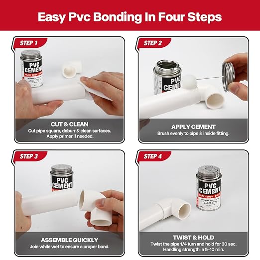 VERSAF PVC Cement, Heavy Duty Fast-Setting Solvent Weld Glue for PVC Pipe, Plumbing, Irrigation & Vinyl Repair, Waterproof Clear Finish, 4 fl oz
