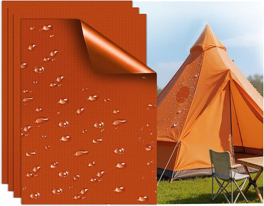Waterproof Self-Adhesive Fabric Repair Tape - Tent Repair Kit,4pcs Nylon Fabric Patches for Jacket, Clothes, Puffer Down Jacket,Sleeping Bag, Outdoor Gear Tenacious Repairs Tape, Orange