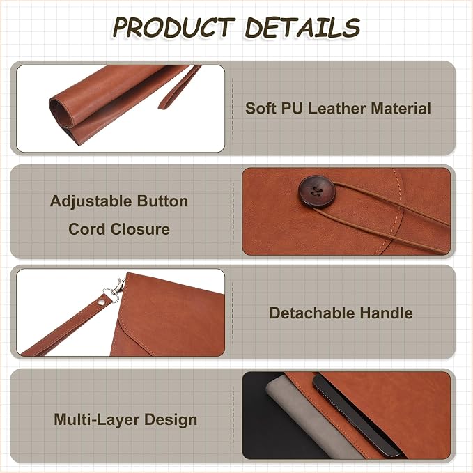PATIKIL Leather Folder, 14x10 Leather Document Holder File Folder PU Pouch Bag Portfolio File Organizer Handbag Button Personal Envelope Waterproof for Traveling Men Gift, Brown