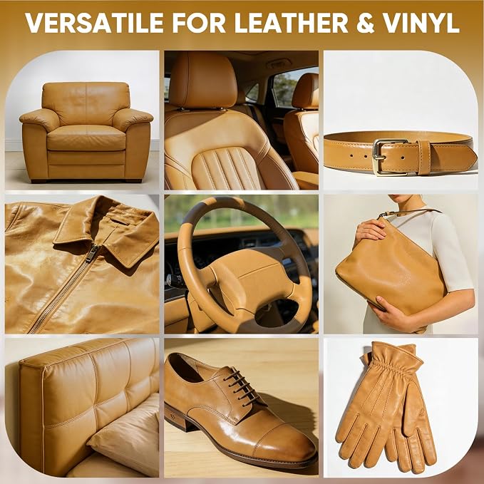 Leather Recoloring Balm, Leather Couch Repair Kit, Leather Restorer for Couches, Leather Scratch Repair, Leather Recoloring Balm for Faded & Scratched Leather Couches (Camel, 12 OZ)