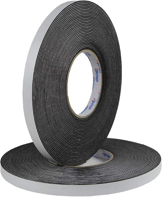 Seal Foam Tape,1/16" Thick-1/2-49ft 2Rolls, Weather Stripping for Door and Window,High Density Single Sided Closed Cell Door Insulation Weather Strip, Black