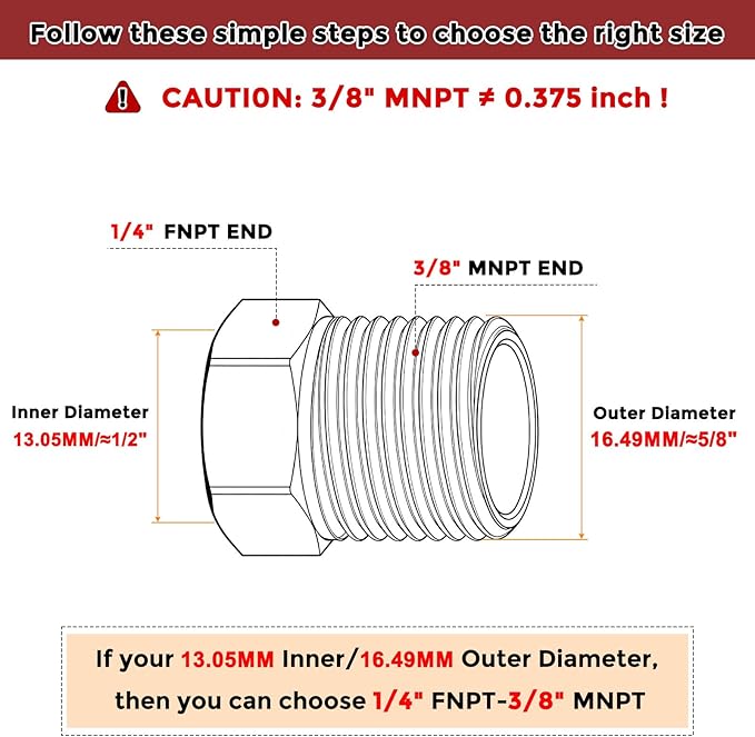 Pack of 5, 3/8" Male NPT to 1/4" FeMale NPT Solid 304 Stainless Steel Hex Bushing, Hose Fittings Adapter Reducer for Pipe Leak Repair, Bathroom Remodeling, Tool Extensions