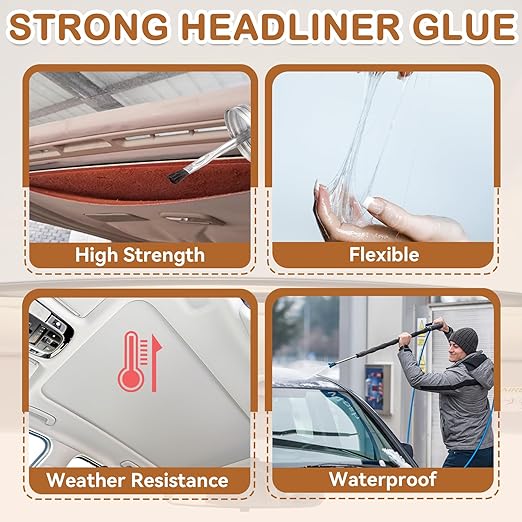 Headliner Glue for Cars, Strong Car Upholstery Glue for Fabric Leather Roof Liner Repair, Heat & Water Resistant Clear Headliner Adhesive for Automotive Interior (100ml)