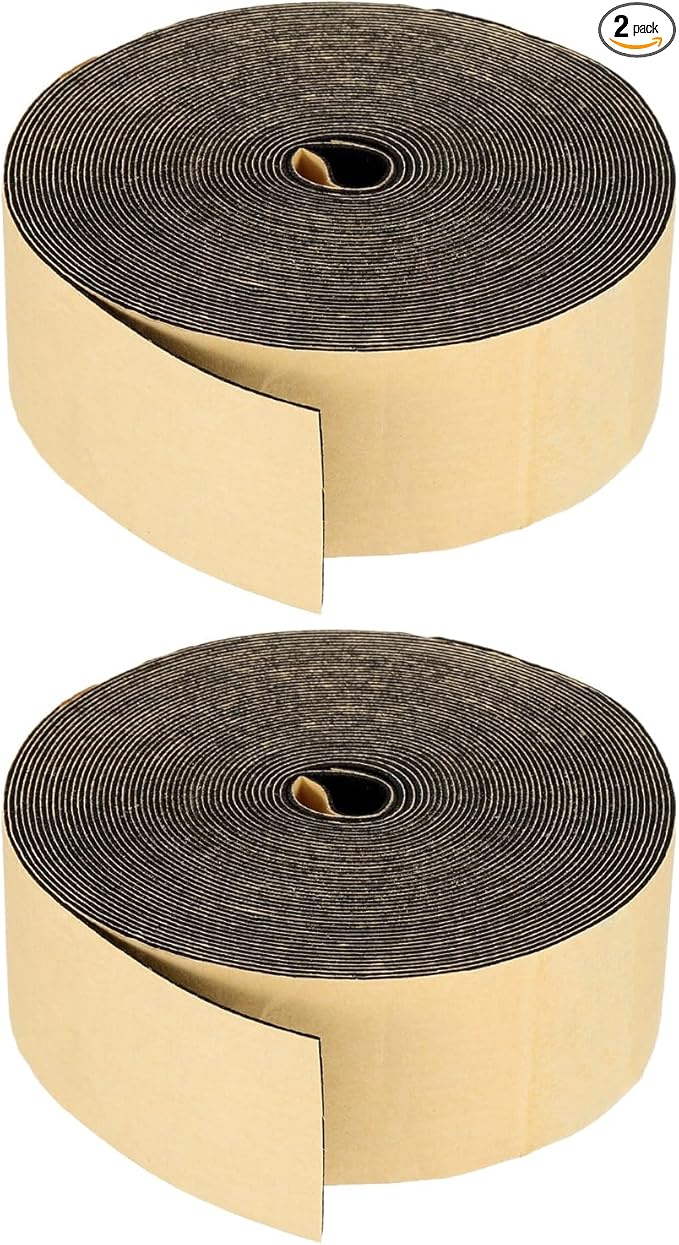 PATIKIL Foam Insulation Tape, 2Pcs 2" W x 1/16" t x 32.8FT Self Adhesive Weather Stripping Door Seal Strip for Door Window Air Conditioning, Black