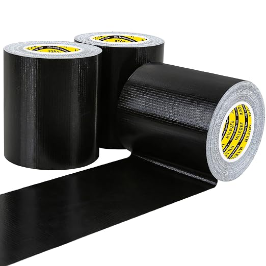 3Pack Duct Tape Heavy Duty Single Sided, Strong Adhesive High Strength, Waterproof Mesh Tape for Indoor Outdoor Repairing Sealing Bonding, Easy Use Hand Tearable, 3.15 Inch x 33 Feet, Black