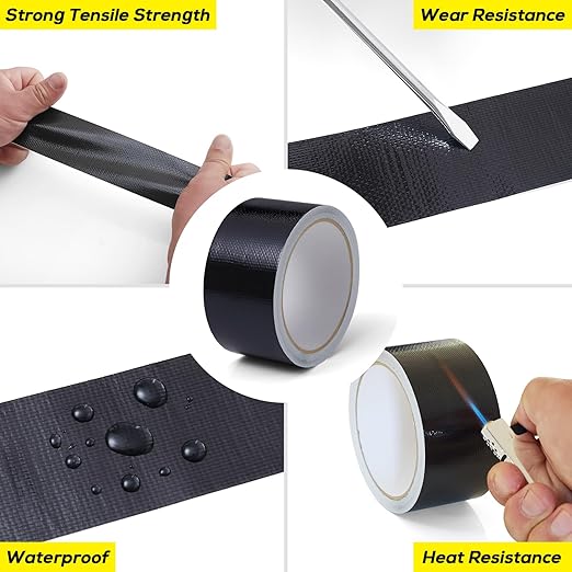 Aluminum Foil Tape, 4in x 33FT Fiberglass Heat Shield Tape, Black Self-Adhesive Heat ReflectiveTape, Exhaust Heat Resistant Tape, for Hose and Auto Use
