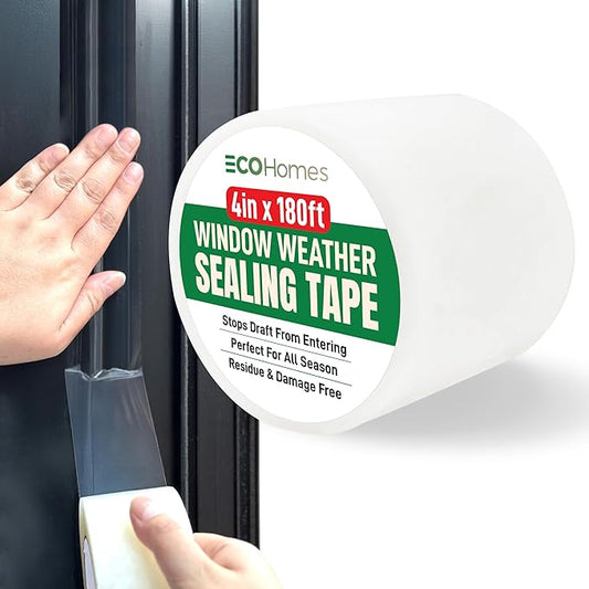 ECOHomes Window Weather Sealing Tape | Winter Weather Stripping Tape to Block Cold Drafts Through Window Gaps and AC Units, Insulation Seal and Draft Blocker for Home (4 Inch by 180 FT, Clear)