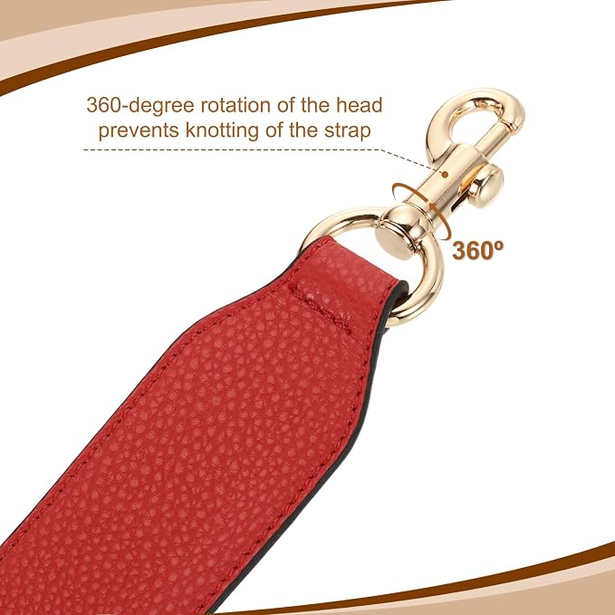 uxcell 22.83 Inch PU Leather Short Bag Strap with Clasp, Purse Handles Handbags Replacement Straps for Clutch Bag Crossbody Underarm Bags, Red, Gold Buckle
