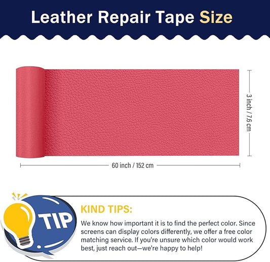 Zenyao Leather Repair Patch Tape - Self Adhesive Leather Repair Kit for Car Seat Furniture, Heavy Duty Vinyl Repair Patch for Couch Sofa, Waterproof Fix for Tears, 3x60 Inch Roll, Hot Pink