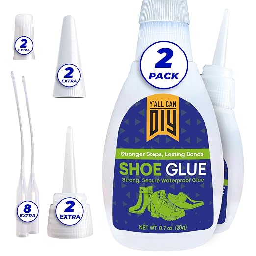 Y’allCanDiy Super Glue for Shoe. 2 Pk x .7 Oz. (20g) Heavy Duty Shoe Adhesive for Shoe Sole Repair and Applicable as Waterproof Boot Shoe Repair Glue. Cyanoacrylate Based CA Glue for Rubber Soles