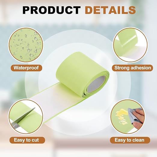 uxcell Caulk Tape Waterproof, 1.5 Inch x 4.92 ft Self-Adhesive Sealant Sealing Strip Caulking Sealant Tape PVC with Tool for Kitchen Sink Toilet Bathroom Bathtub Floor, Green
