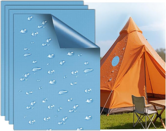 Waterproof Self-Adhesive Fabric Repair Tape - Tent Repair Kit,4pcs Nylon Fabric Patches for Jacket, Clothes, Puffer Down Jacket,Sleeping Bag, Outdoor Gear Tenacious Repairs Tape, SkyBlue