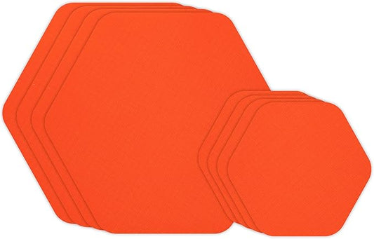 GEAR AID Tenacious Tape Hex – 2.5” & 1.5” Repair Patches (8 Patches: Four 2.5” & Four 1.5”, Orange) – Peel-and-Stick Outdoor Nylon Fabric to Fix Holes and Burns in Down Jackets, Rain Gear and Tents
